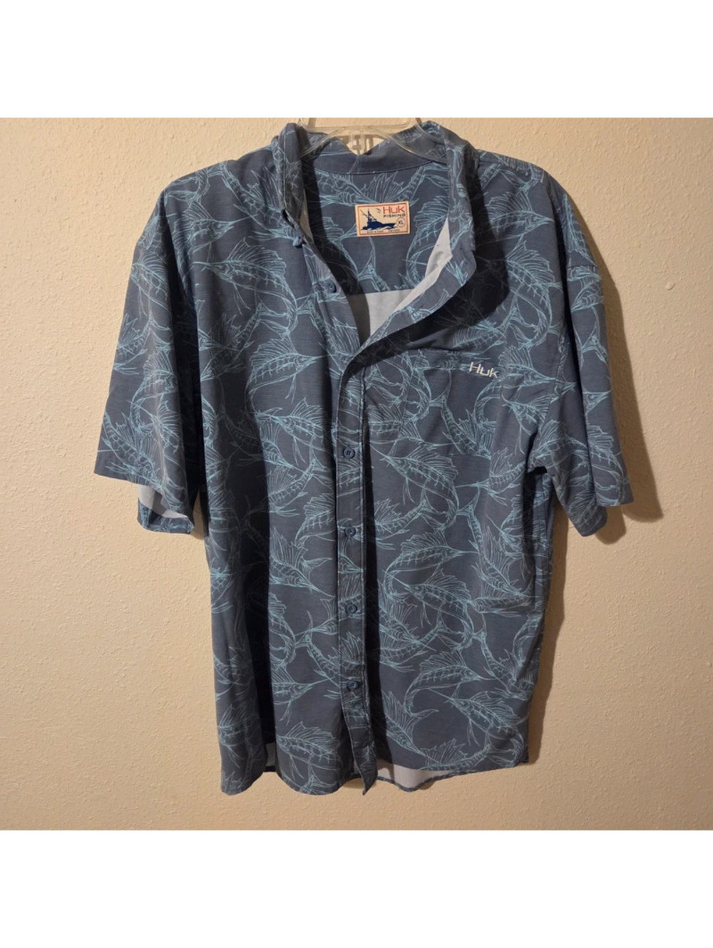 Huk gray and blue fishing shirt